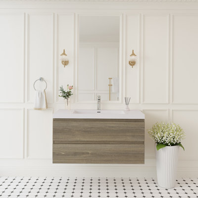 Meuble-lavabo mural flottant avec lavabo, armoire de rangement murale pour organiser vos essentiels, avec tiroirs à fermeture en douceur et installation facile