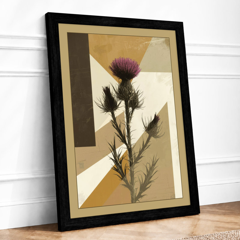 Thistle and Geometry Botanical - Framed Print, Black, A3 - 42.0 x 29.7 cm