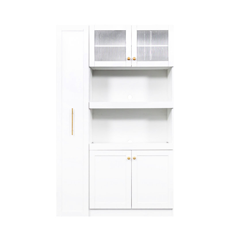 Armoire de cuisine avec tablette coulissante multifonctionnelle à 4 portes en blanc pour un espace de rangement propre