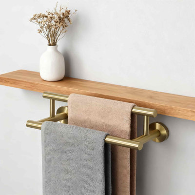 Porte-serviettes mural double 12 pouces, porte-serviettes de salle de bain en acier inoxydable SUS304 avec finition or brossé, porte-serviettes moderne peu encombrant pour le décor de la salle de bain