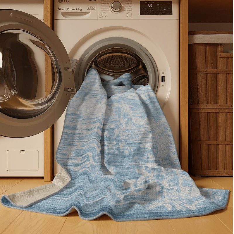 Machine Washable Abstract Gray Area Rug, Rectangle 5' x 8'