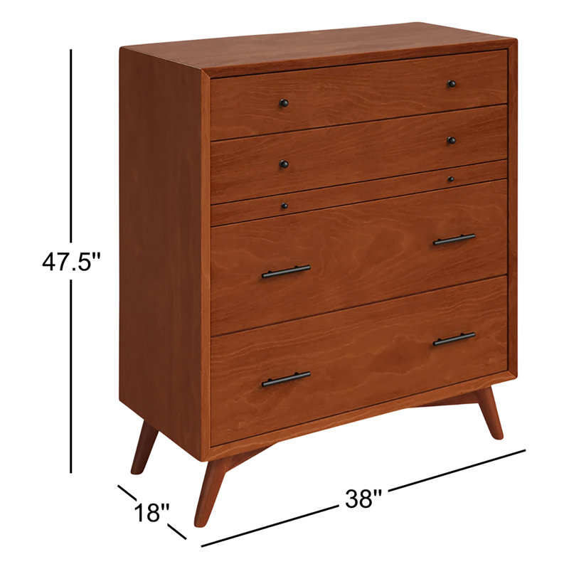 Commode en bois massif à 4 tiroirs l 38 po Williams, Châtaigne