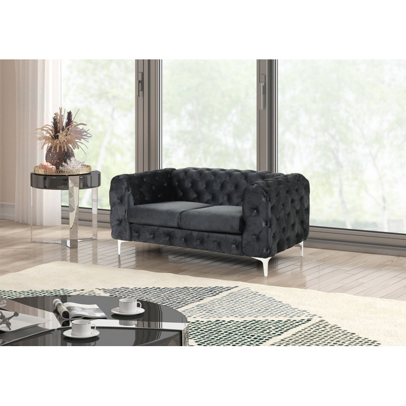 Godeus 63'' Velvet Loveseat, Black Velvet
