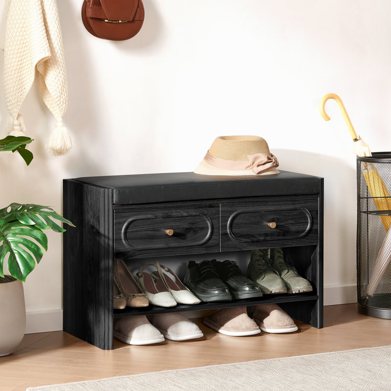 4 Pair Upholstered Shoe Storage Bench, Black
