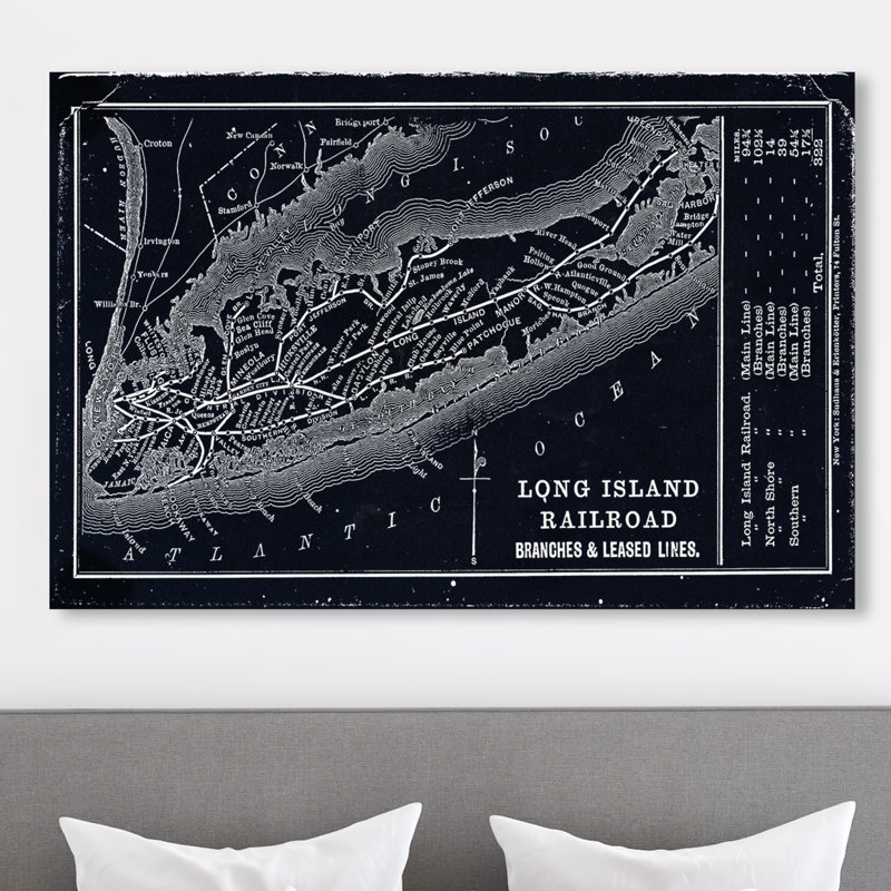 « long island rail map », impression sur toile, H 24 po x l 36 po x P 1,5 po