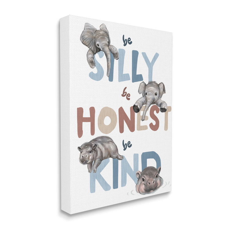 "Be Silly Honest Kind", "Baby Elephant Hippos", art mural sur bois par Ziwei Li, H 30 po x l 24 po x P 1,5 po, Toile tendue