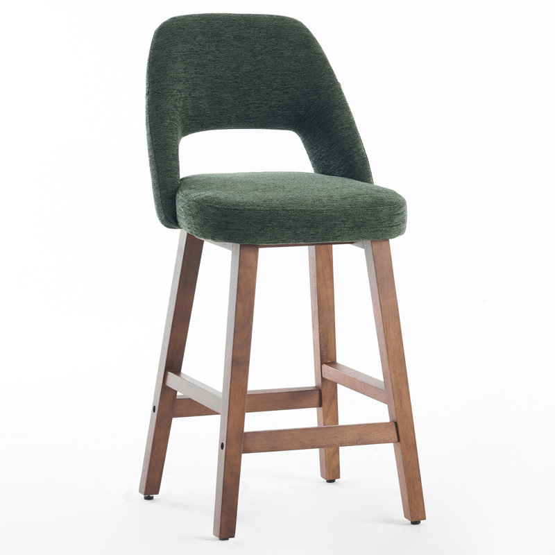 Tabouret de bar rembourré à dossier plein avec structure en bois massif, aucune installation requise, Vert, 3