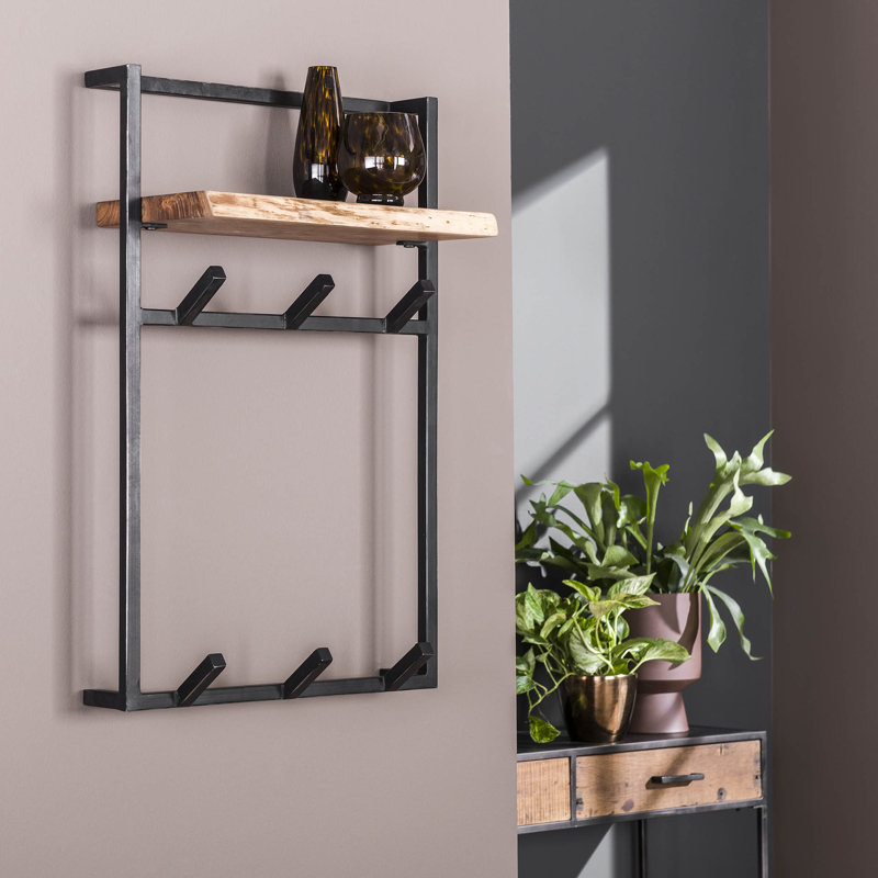 Steel 6 - Hook Wall Mounted Coat Rack with Storage