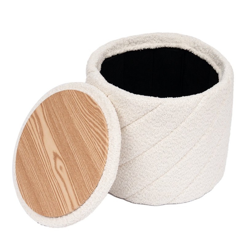 Repose-pieds rond avec rangement en chenille avec couvercle capitonné, tabouret d'appoint rembourré, l 15 po x P 15 po x H 15 po