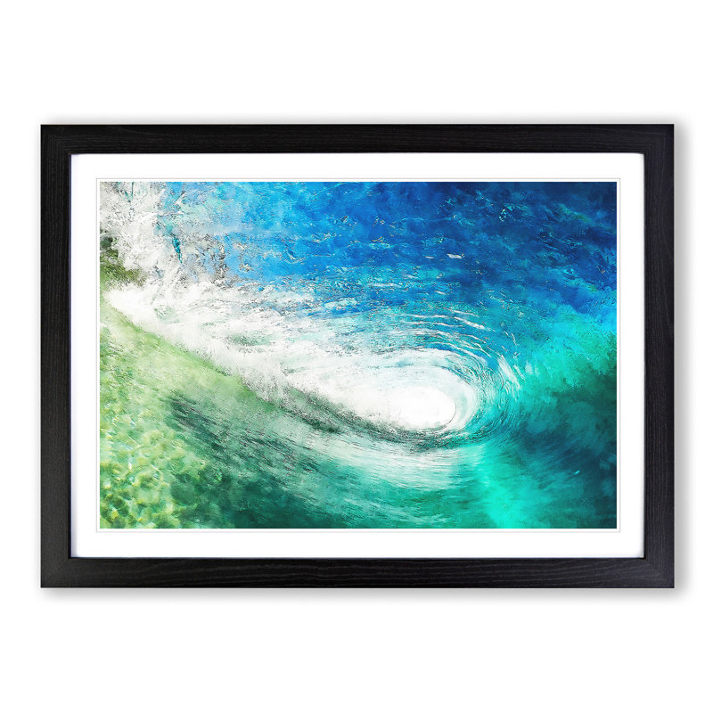 Within the Wave in Blue and Green - Picture Frame Painting Print on MDF, 45cm H x 63cm W x 2cm D, Black Framed