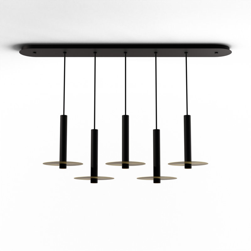 Combiné suspendu 12 po linéaire 5 noir mat avec auvent noir mat, plaque de métal de 9 po (laiton)