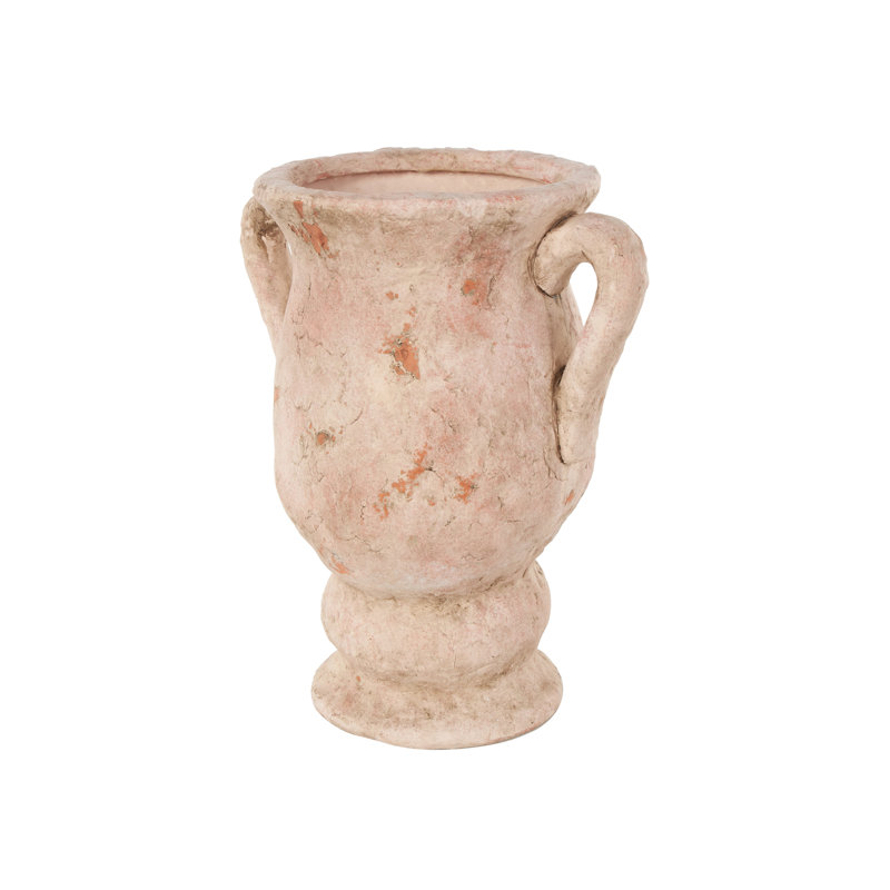 Cole And Grey Ceramic Antique Style Distressed Decorative Vase With Handles, 17.1" H x 14" W x 10.15" D, Pink