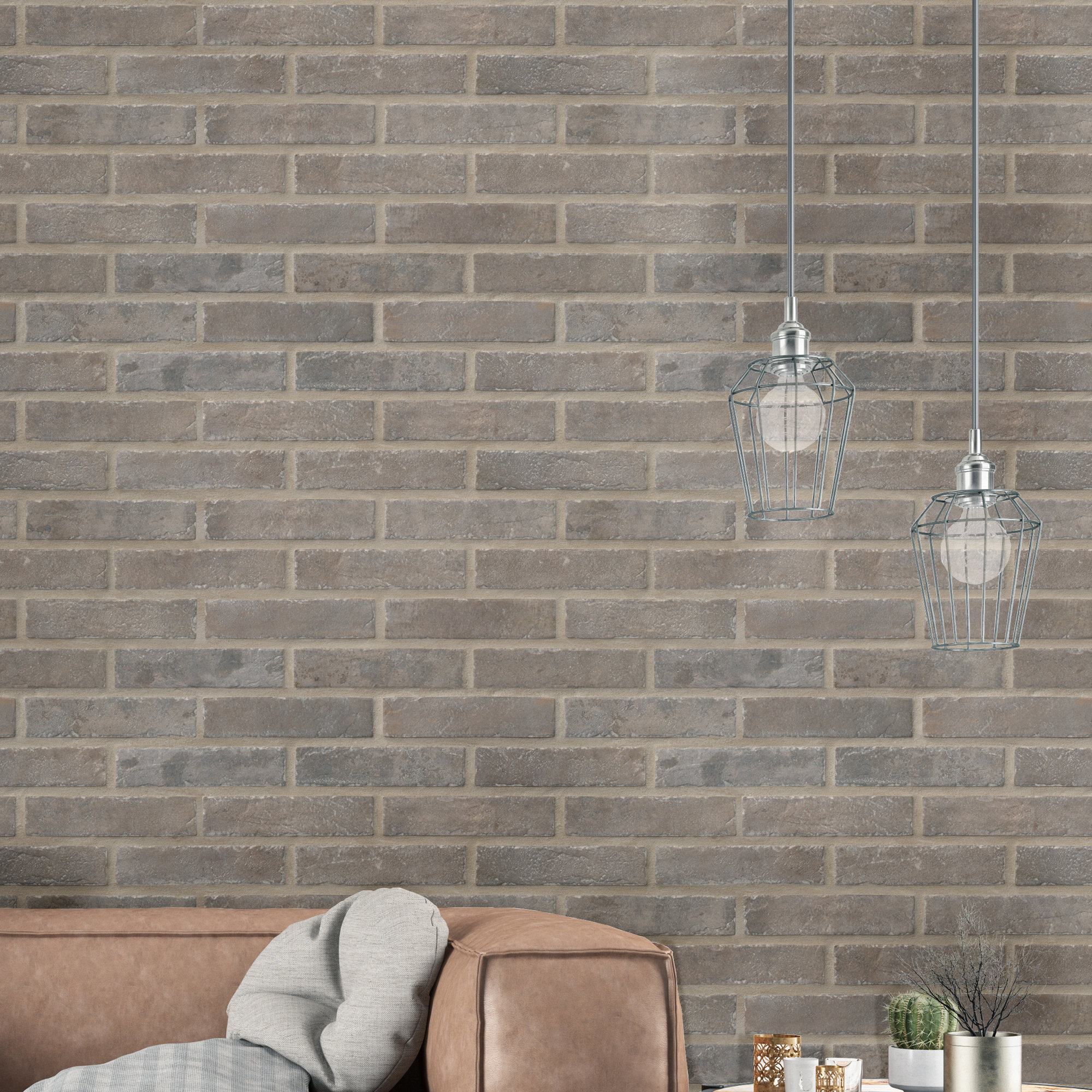 Montello 2 in. x 10 in. Matte Porcelain Brick Look Floor and Wall Tile, Greige