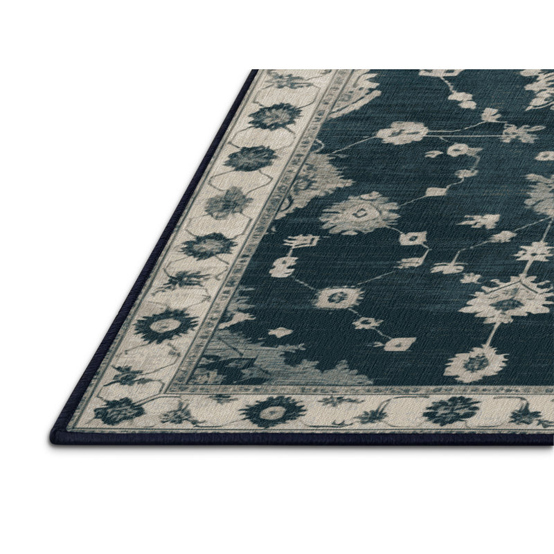 Machine Washable Overdyed Blue Area Rug, Rectangle 7' x 9'