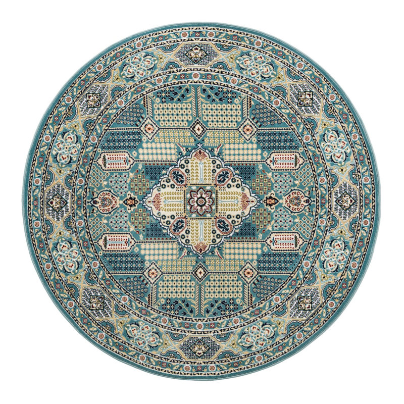 Tapis bleu/beige oriental Jackson, Rond 5 pi 1 po