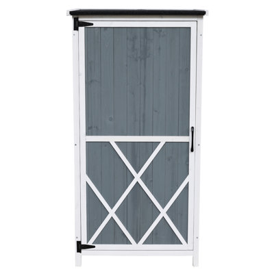 Remise de rangement bicolore de 54 pouces de couleur grise et blanche, toit incliné pour garder l'eau à l'écart, 5 compartiments pour les outils encombrants, toit, outils de jardinage personnalisables,