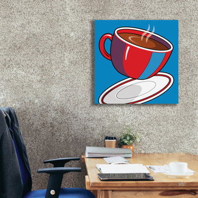 " Red Coffee Cup On Blue " by Ron Magnes