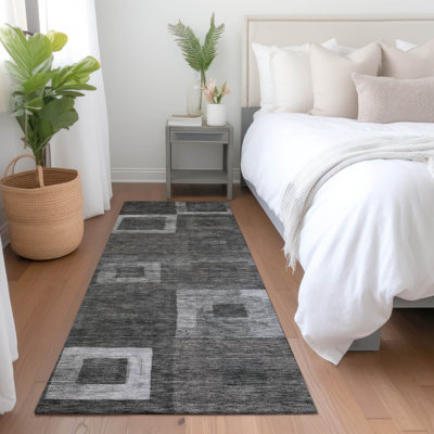 Machine Washable Indoor/Outdoor Cicel ACN1142 Black Rug