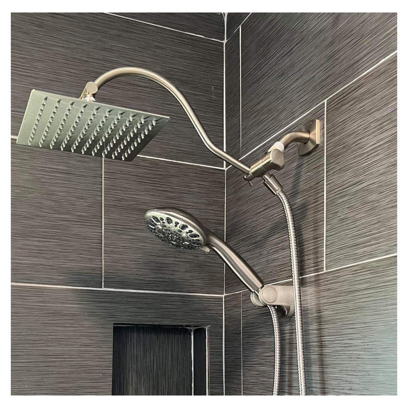Brushed Nickel Adjustable Height Rainfall Handheld Showerhead Combo
