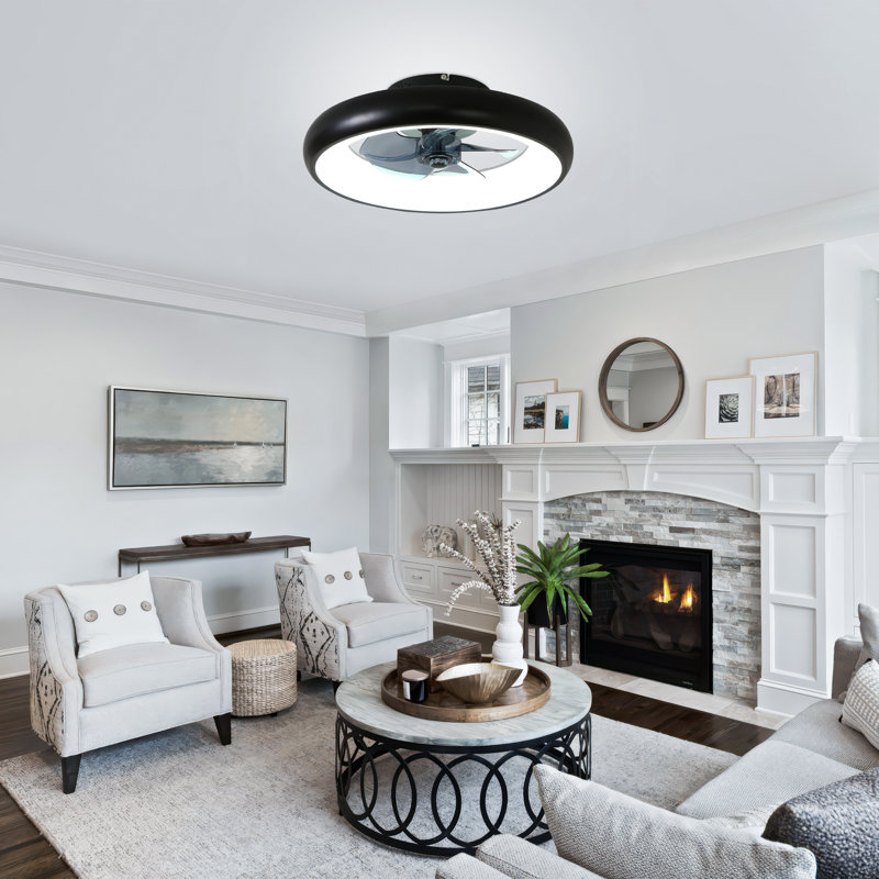 Modern Black 6-speed Led Ceiling Fan With Light, Dimmable  & Remote Control For Bedroom