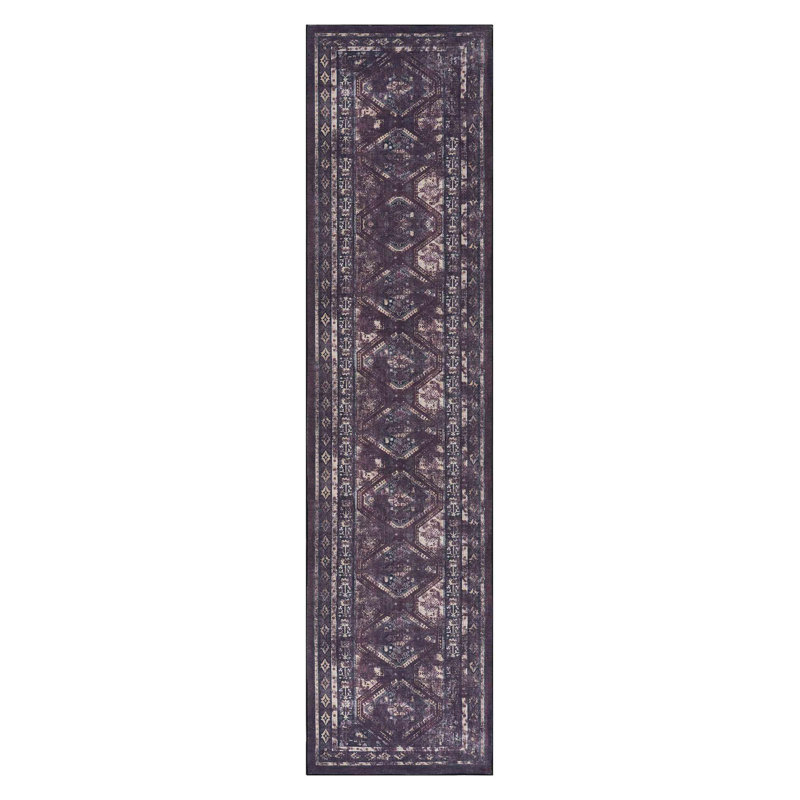 Black+Burgundy Washable Area Rug, Runner 2'6" x 10'