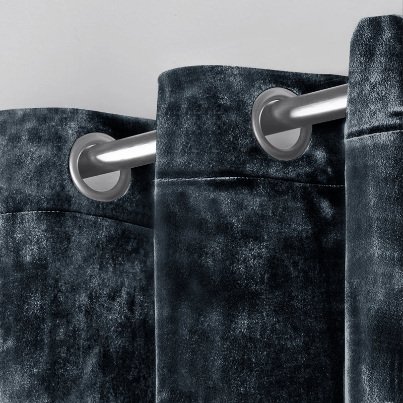 Pownal Crushed Velvet Eyelet Sheer Living Room Curtains, 168 x 228cm, Black
