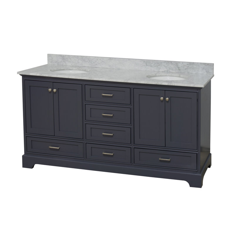 Charcoal Gray Double Bathroom Vanity with Carrara Marble Top