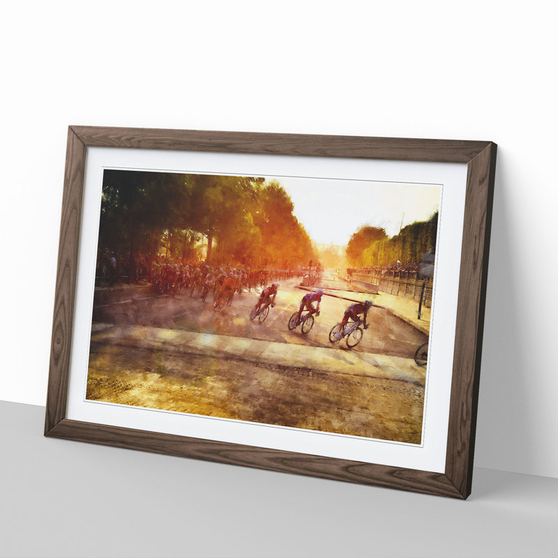 Tour de France Cycling - Picture Frame Graphic Art, 36cm H x 48cm W x 2cm D, Walnut