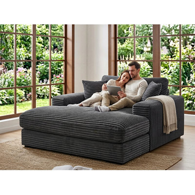 Amelia Extra Large Solid Wood Corduroy Comfy Chaise Lounges Sofa Bed With Deep Seat