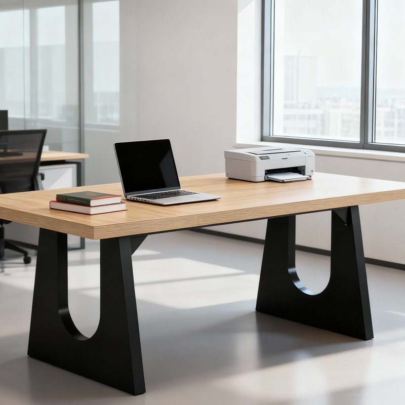 Table de salle à manger 71 po moderne avec cadre en métal robuste, mobilier haut de gamme haut de gamme, Bois naturel