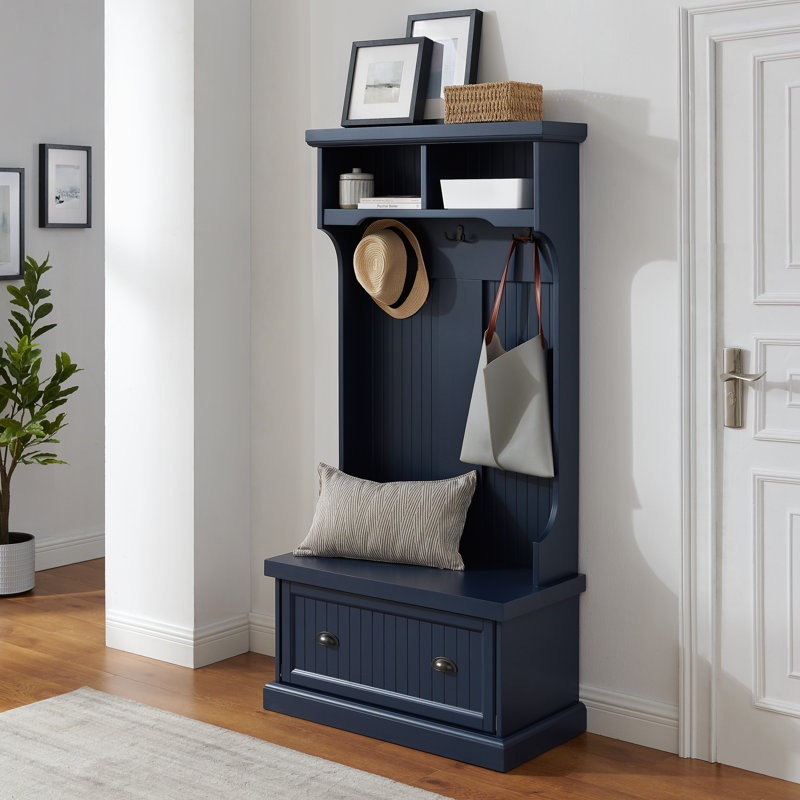 Crinole Hall Tree 31.5'' Wide with Bench, Navy