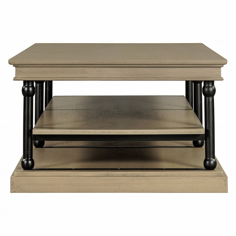 Table basse 55,1 "en bois avec pieds et 2 tablettes de rangement ouvertes