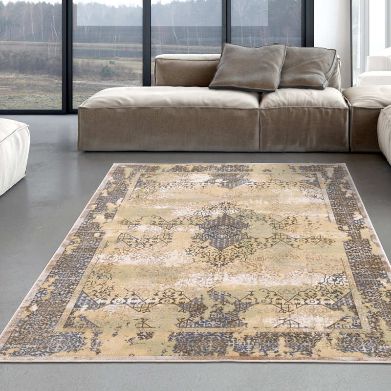 Tapis décoratif abstraite beige Amarillo, Rectangle 8 pi x 11 pi
