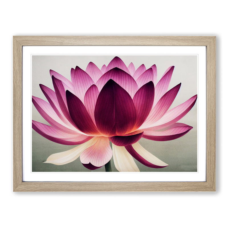 Mesmerising Lotus Flower - Single Picture Frame Print, 46cm H x 64cm W x 2cm D, Oak