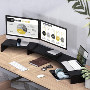 VIVO Black 46 Clamp-on Desk Shelf, Large Monitor Laptop Riser Desk  Organizer