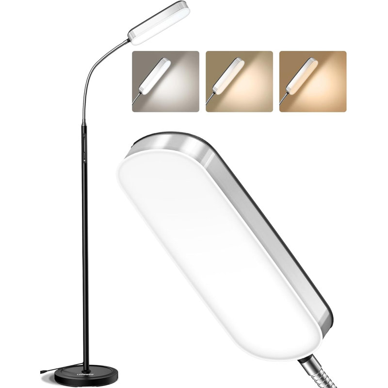 LED Floor Lamp With 5 Color Temperatures, Stepless Dimmer & Timer Function, Eye-Caring Adjustable Reading Lamp For Living Room, Office, Bedroom