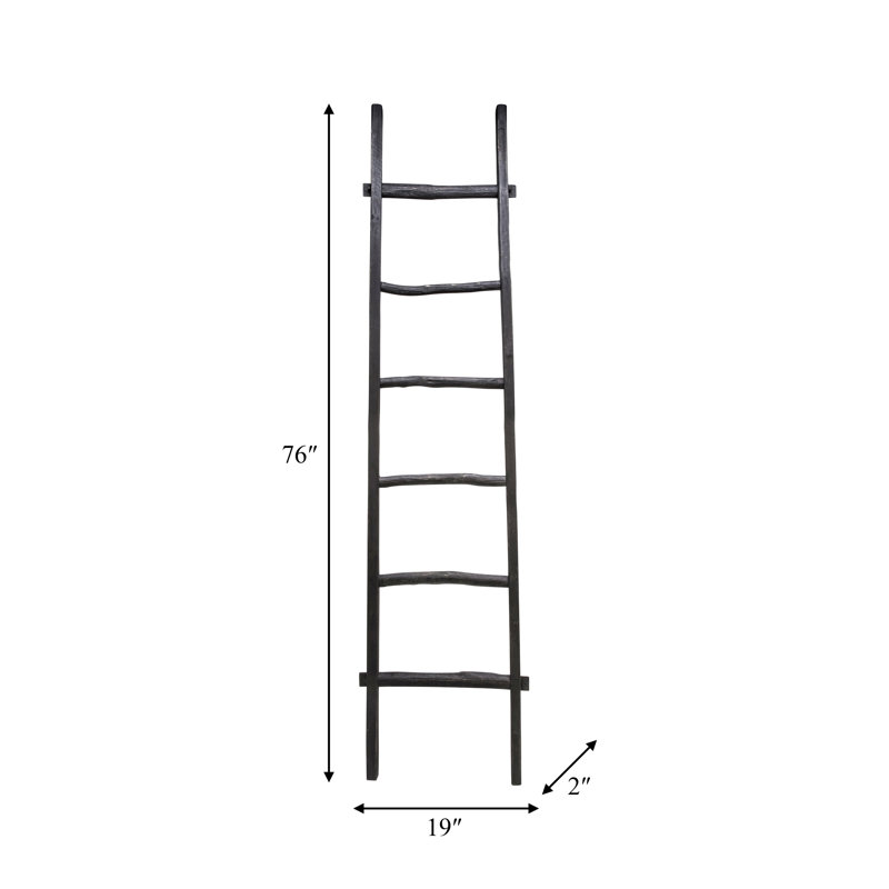 Rustic 6ft Tall Blanket Ladder, Decorative Freestanding Ladder For Storage - 19" x 2" x 76", Black