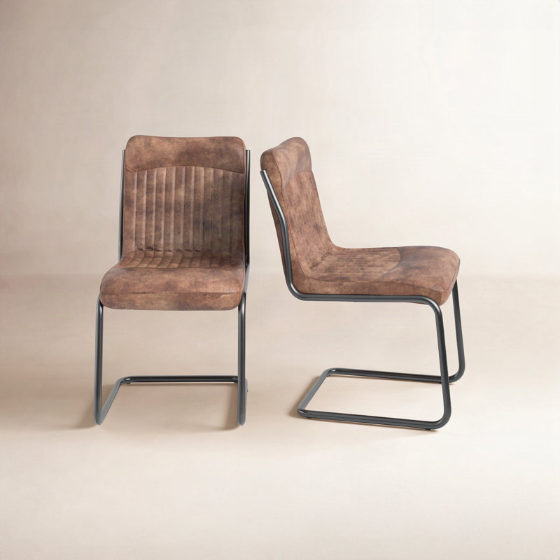 Pirlo Leather Side Chair, Brown Genuine Leather