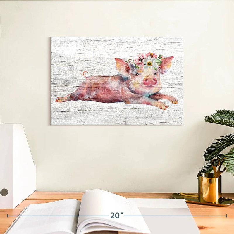 Cochon floral en bois, H 8 po x l 12 po