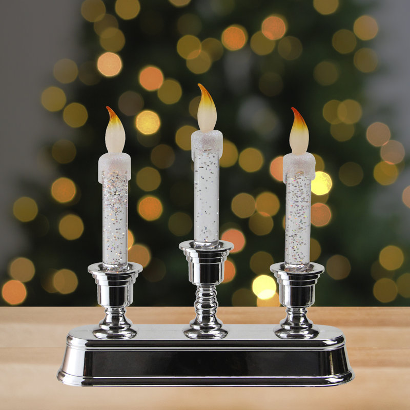 Décoration de Noël candélabre à paillettes argentées 9 lumières DEL 9 po