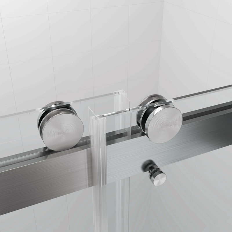 Porte de douche coulissante simple sans cadre à fermeture en douceur, verre trempé de 3/8 po (10 mm) avec revêtement facile à nettoyer