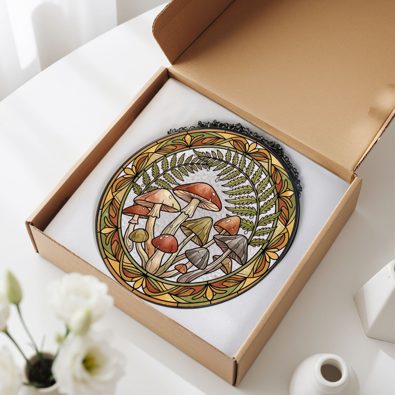 Panneau de vitrail en forme de fougère champignon, 7,8 heures, H 7,8 po