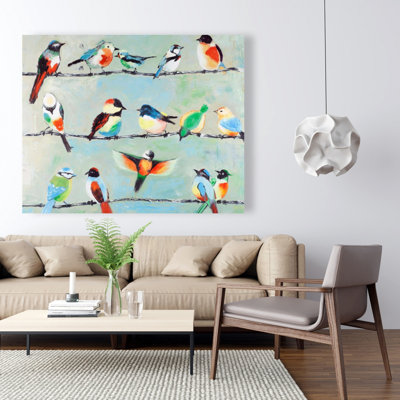 Small Abstract Colourful Birds - Scenic Neo Mint Canvas Decor