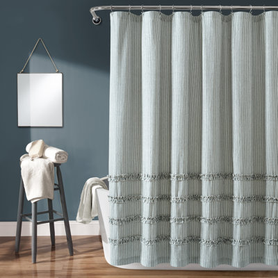 Lush Decor Vintage Stripe Ruffle Cotton Blend Shower Curtain