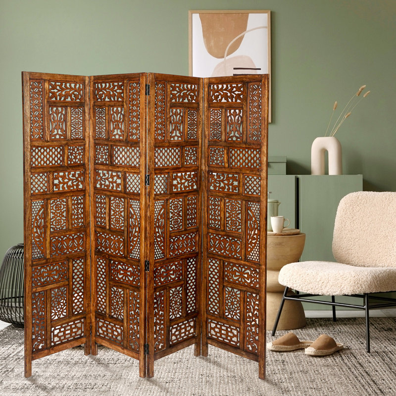 Bracknell 175cm W x 180cm H 4 - Panel Folding Room Divider, Light Brown