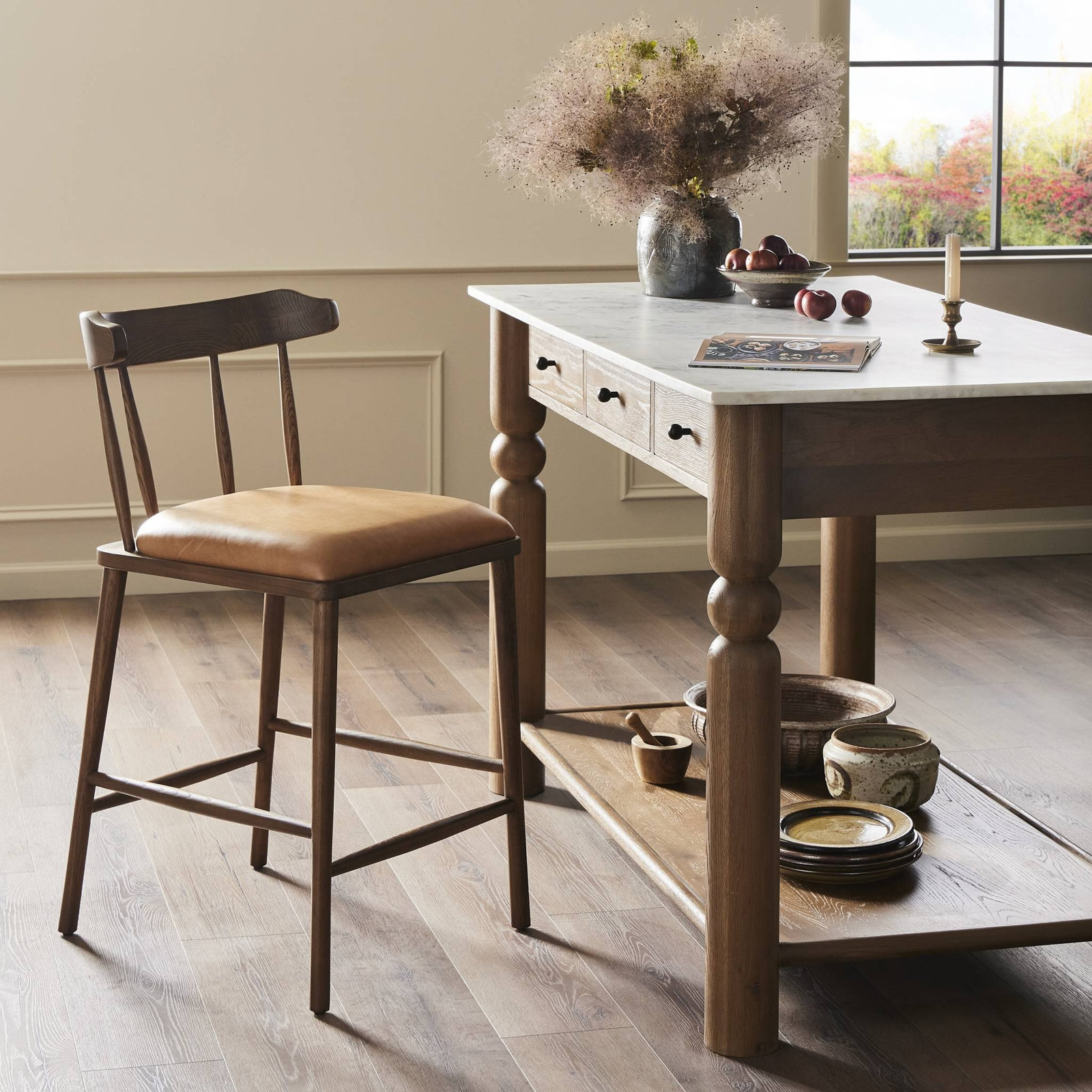 Waverly 27" Bar Stool, Chaps Saddle, Dark Brown