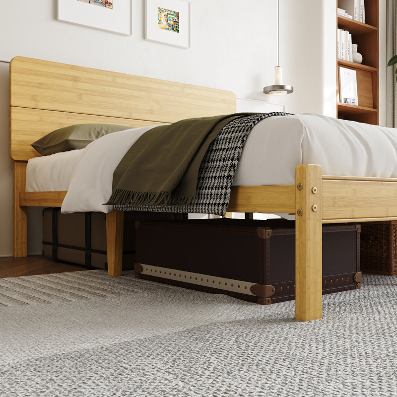 35.5CM H Solid Wood Bed Frame with Metal Slats, Kingsize (5')