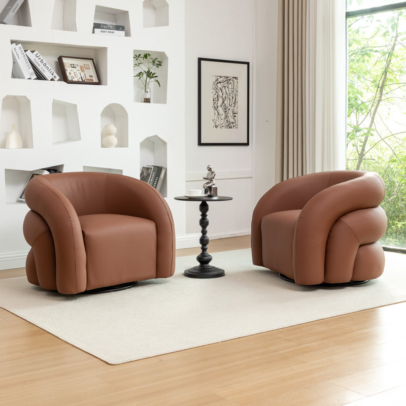 Fauteuil demi-tonneau pivotant en cuir artificiel, Brun