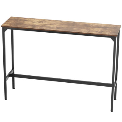Table de cuisine pour espaces intérieurs, design minimaliste, fer et bois industriel, équilibrée grâce à des pieds, repose-pieds confortable, bar à cocktails, concept contemporain, pieds réglables en métal