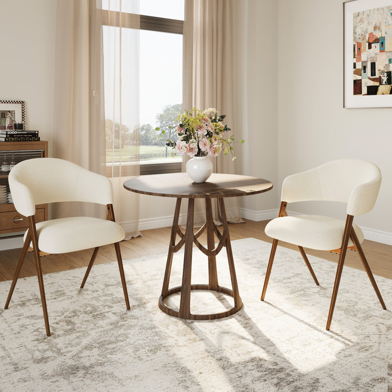 4" Thick Cushion Upholstered Dining ArmChair with Wood-Look Metal Leg, Beige